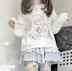 Y2k Japanese Harajuku Anime White Hoodie Kawaii Cute Cartoon Streetwear School Student Sweatshirt Long Sleeve Tops 2024