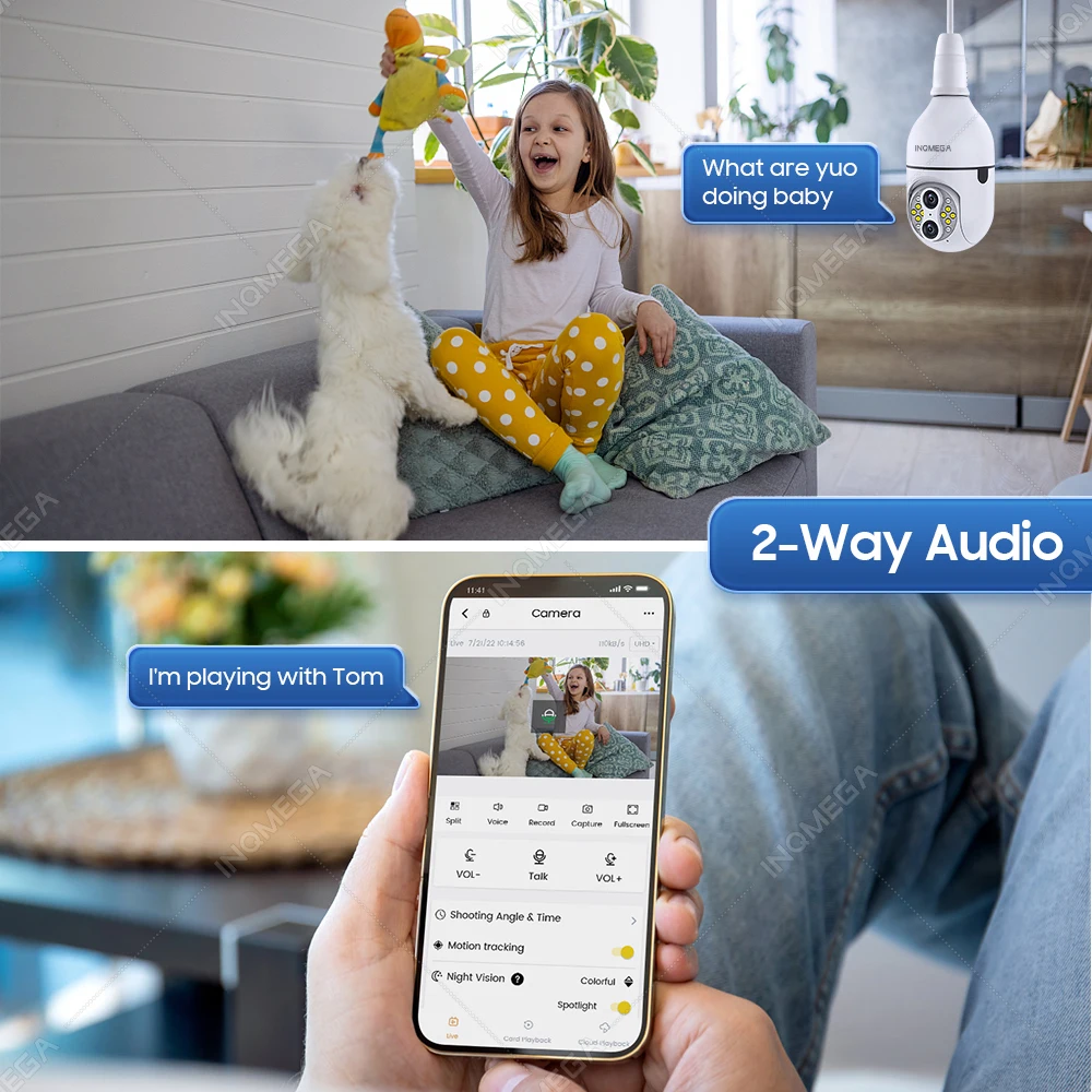 INQMEGA 1080P Bulb Camera E27 WIFI Surveillance IP Camera 10X Zoom Video Indoor Security Monitor Motion Tracking Night Vision image 5