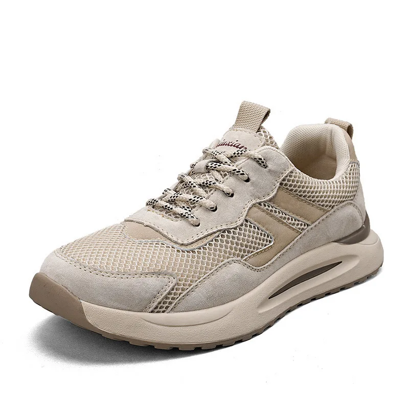 Leisure Mesh Breathable Top Layer Leather Men Sports Shoes Outdoor Mesh Hollowed Out Running Shoes Men Shoes