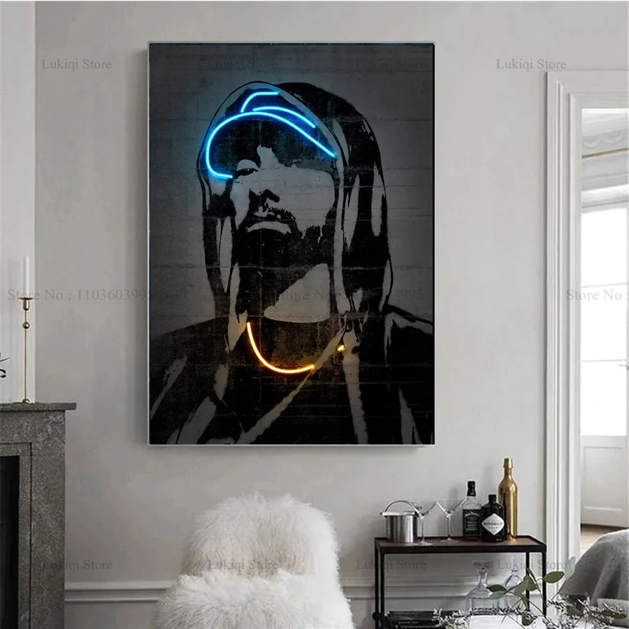 2pac Eminem Snoop dogg Drake Rapper Music Singer Star Neon Poster Prints Canvas Painting Wall Art Picture Living Room Home Decor