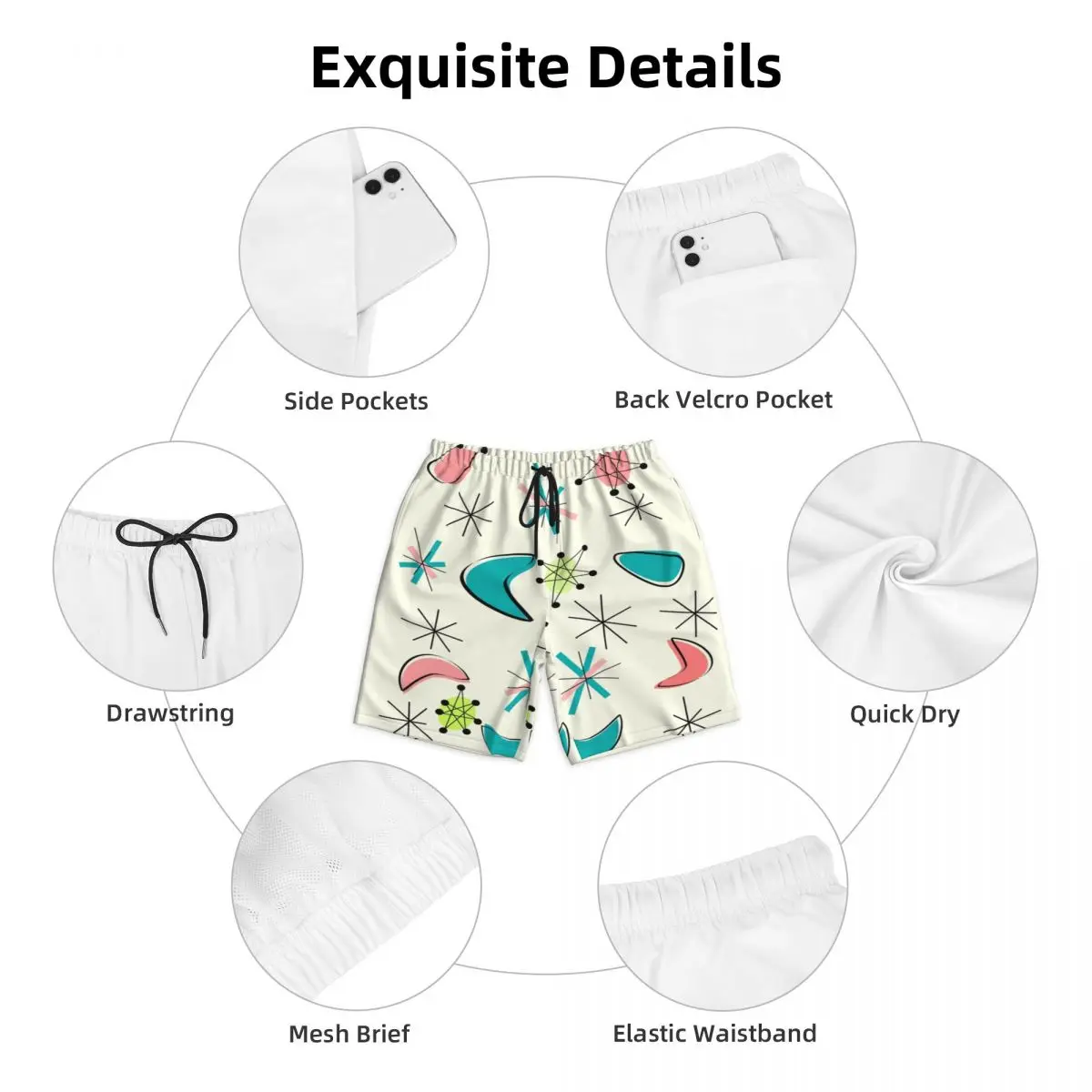 Aangepaste Boardshort Heren Snel Droog Strandkleding Boardshort Abstracte Geometrische Zwembroek Badpakken