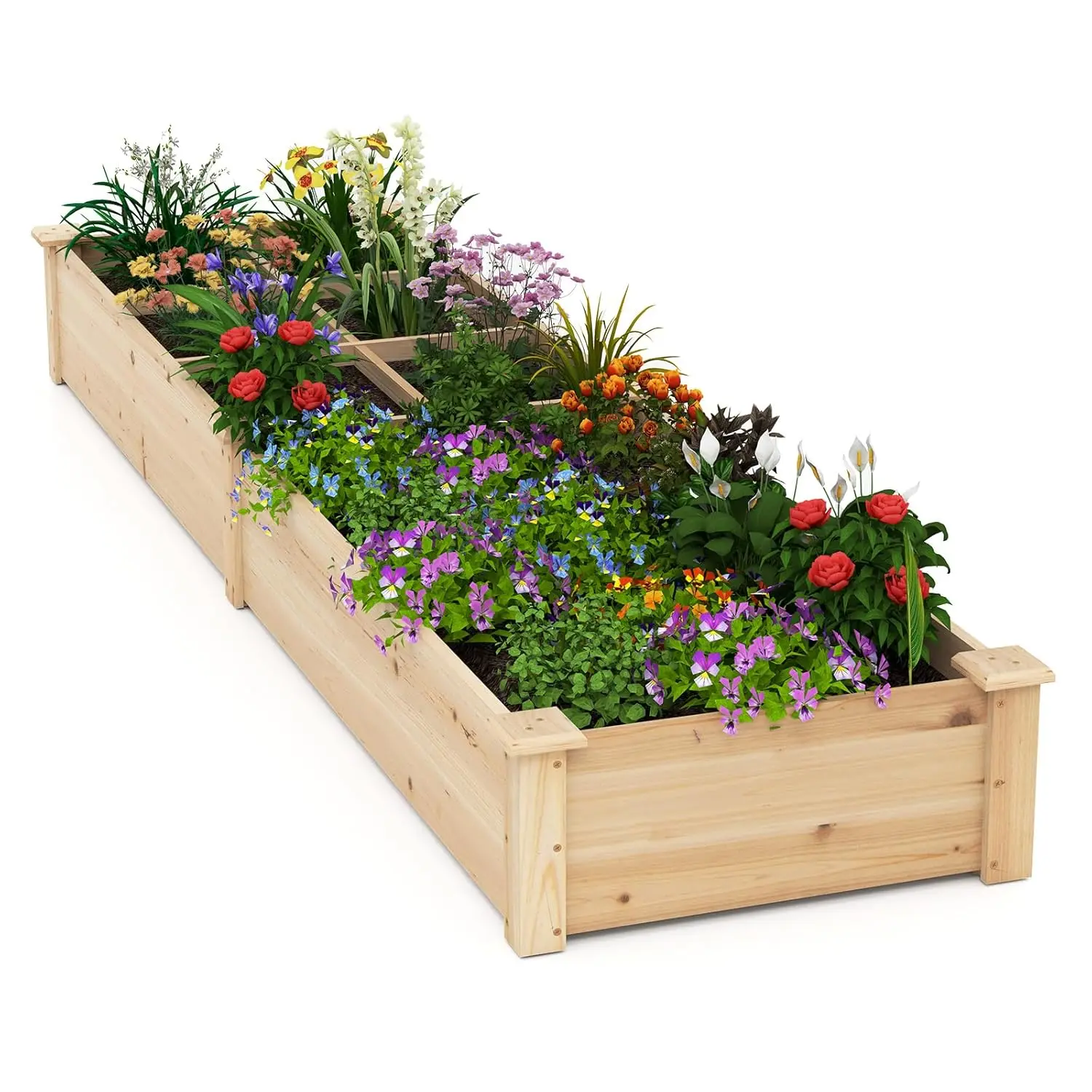 

Wooden Raised Garden Bed 2 Planter Boxes Dividers 90x25x10in Flowers Vegetables Herbs Patio Backyard, Customized