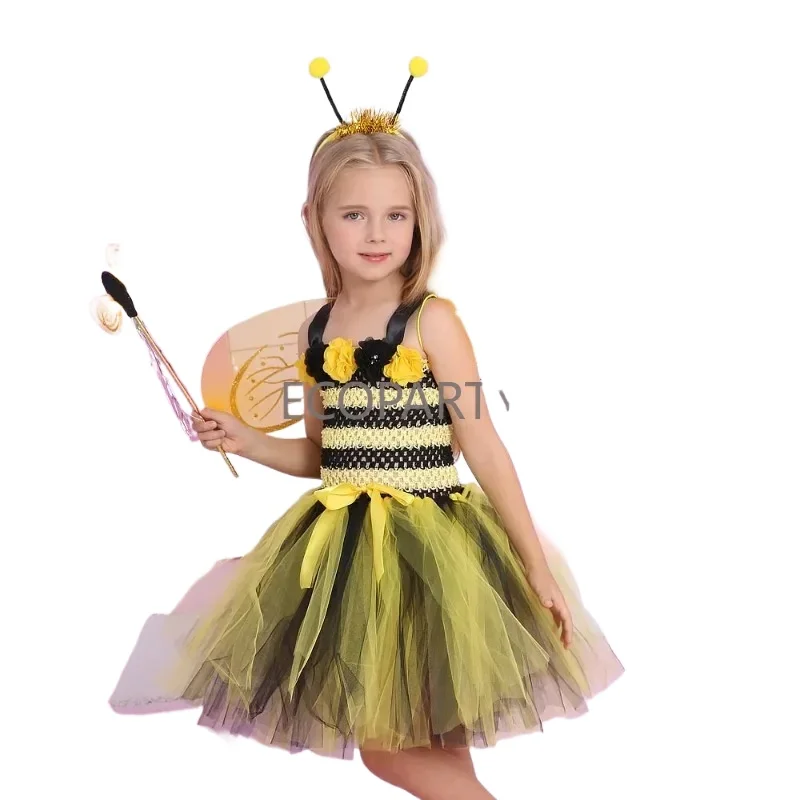 Disfraces de Abeja para Niñas, Vestido de Tutú de Abejorro para Bebé con Alas, Disfraz de Carnaval de Halloween, Ropa para Fiesta de Cumpleaños Infantil