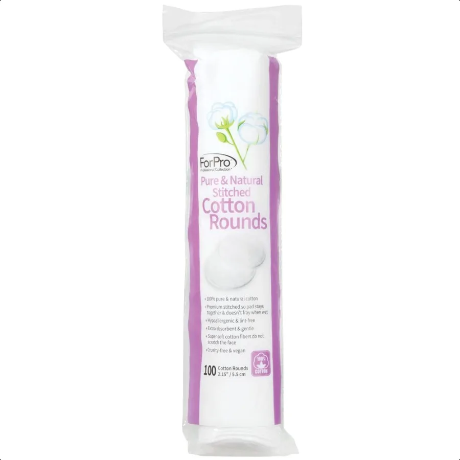 ForPro Pure Natural Stitched Cotton Rounds for Face 400Count 100 Pure Cotton Makeup Remover Pads Hypoallergenic LintFree Vegan