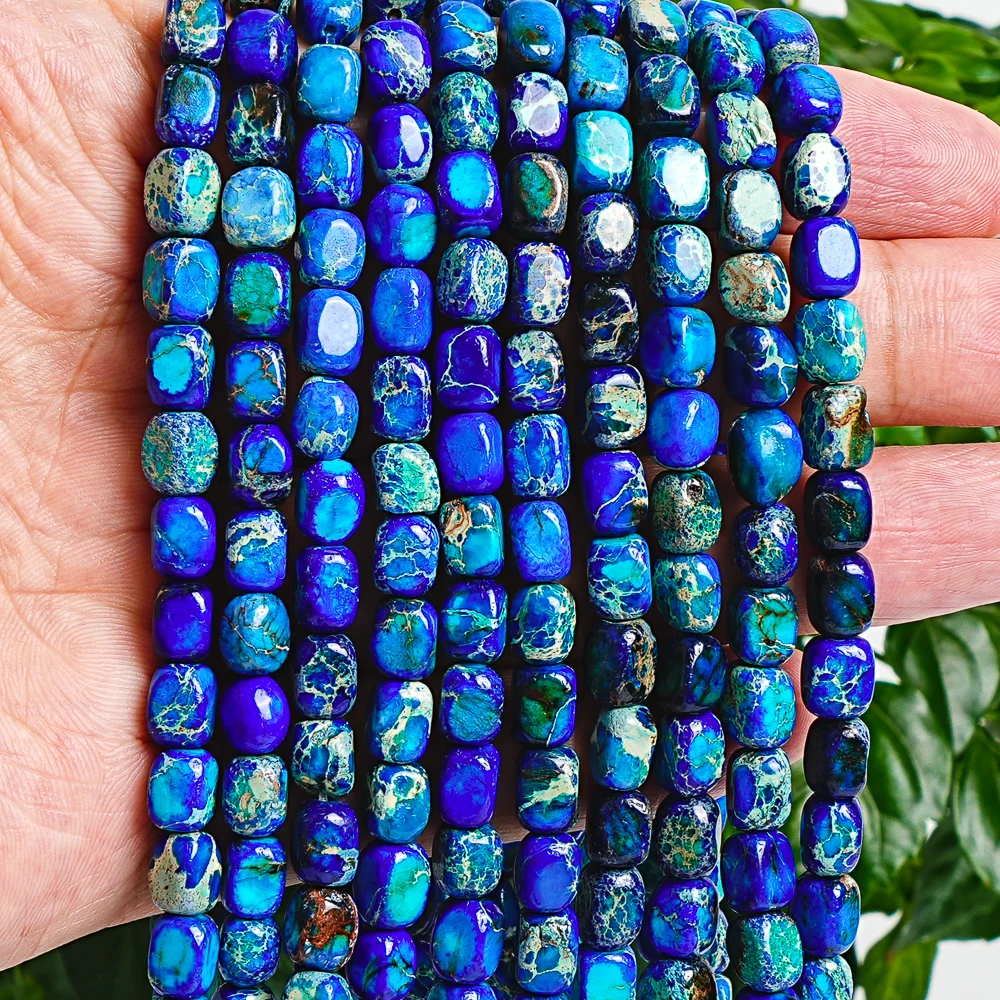 Blue Sea Sediment Imperial Jasper Cube Beads 7x5mm Handmade Loose Gemstone Beads for Jewelry Making DIY Bracelet Necklace