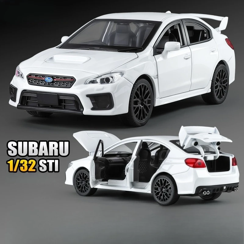 รถแข่ง Subaru WRX STI รุ่นจำลองสูง 1:30 ผลิตจากโลหะผสมหล่อขึ้นรูป พร้อมเสียงและไฟ มีระบบดึงหลัง ของสะสมสำหรับเด็ก ของขวัญ