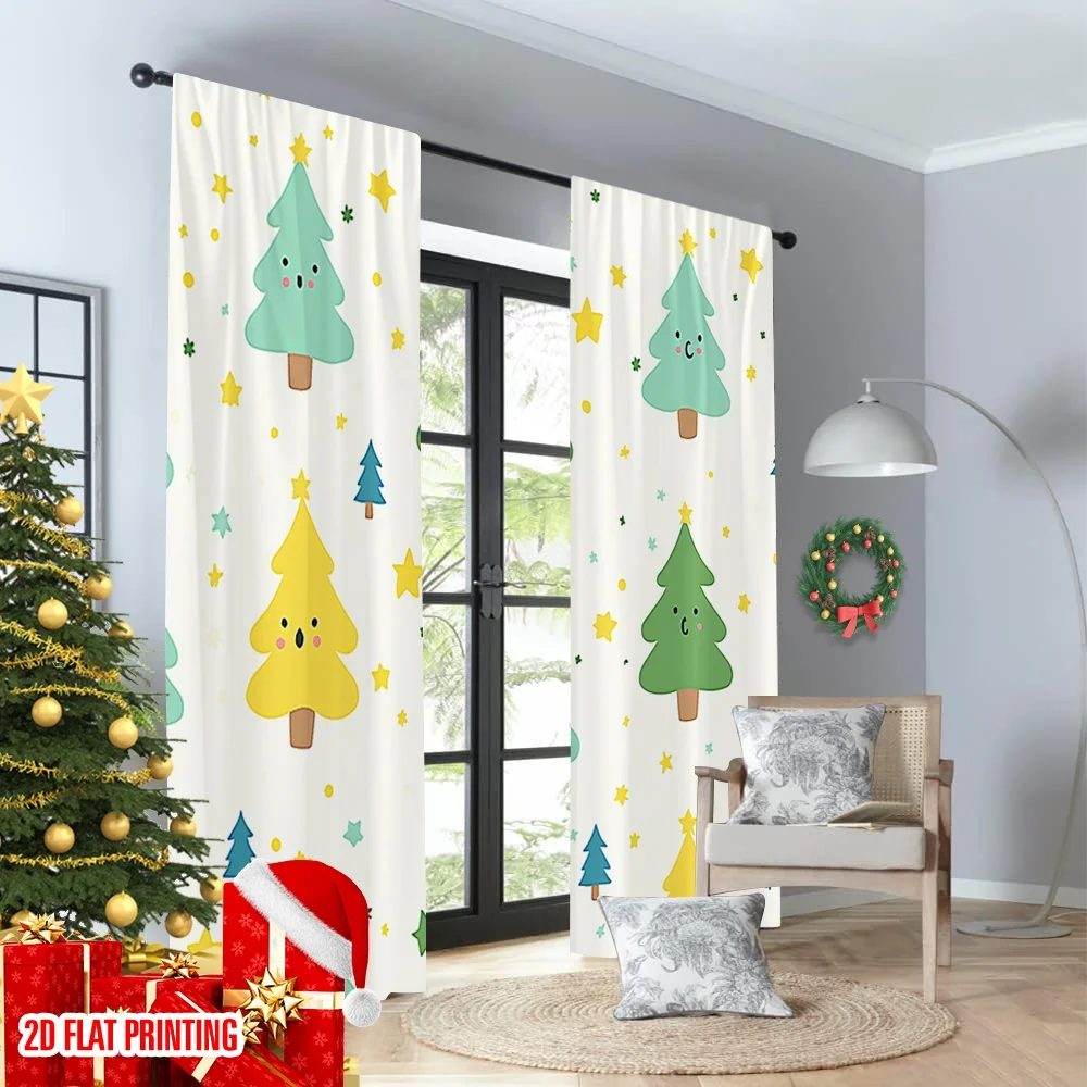 2 قطعة 2D الطباعة المسطحة عيد ميلاد سعيد الستار الشعبي لطيف شجرة عيد الميلاد احتفالية البوليستر دون عطلة الكهرباء #4