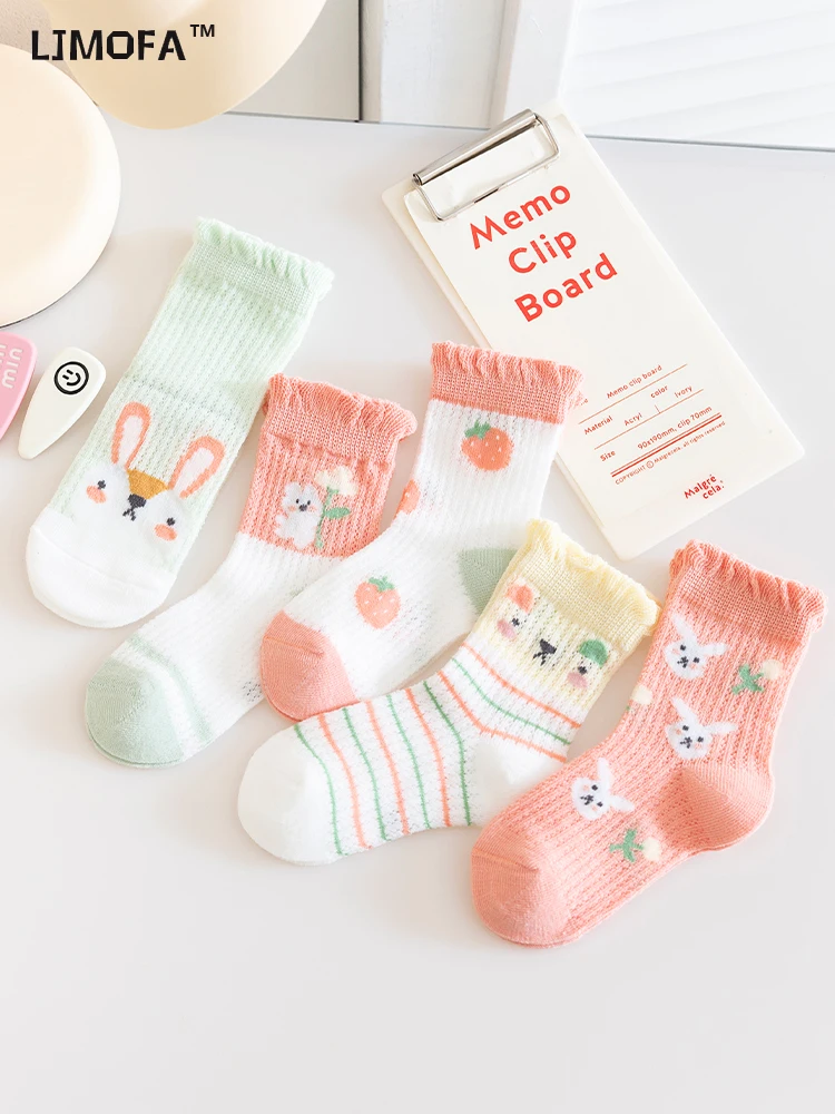 

LJMOFA 5 Pairs Cute Cotton Baby Short Socks Toddler Girls Summer Mesh Thin Rabbit Sock Kids Children Clothes Accessories C174