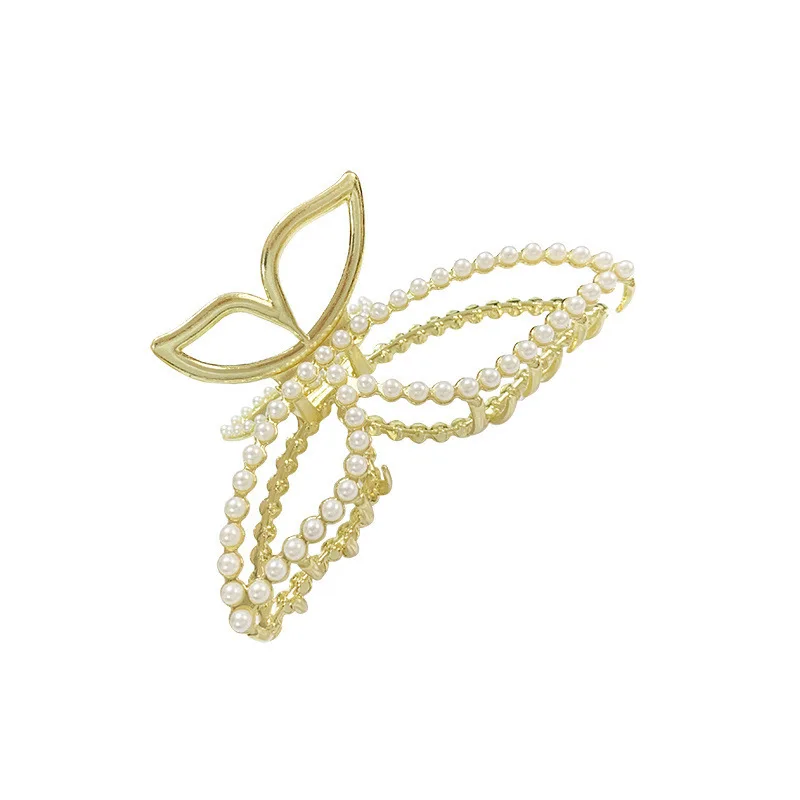 Pinza para el pelo Simple y elegante para mujer, accesorio para el cabello con lazo de perla, Pinza de agarre de Metal, pinza de tiburón, pinza para