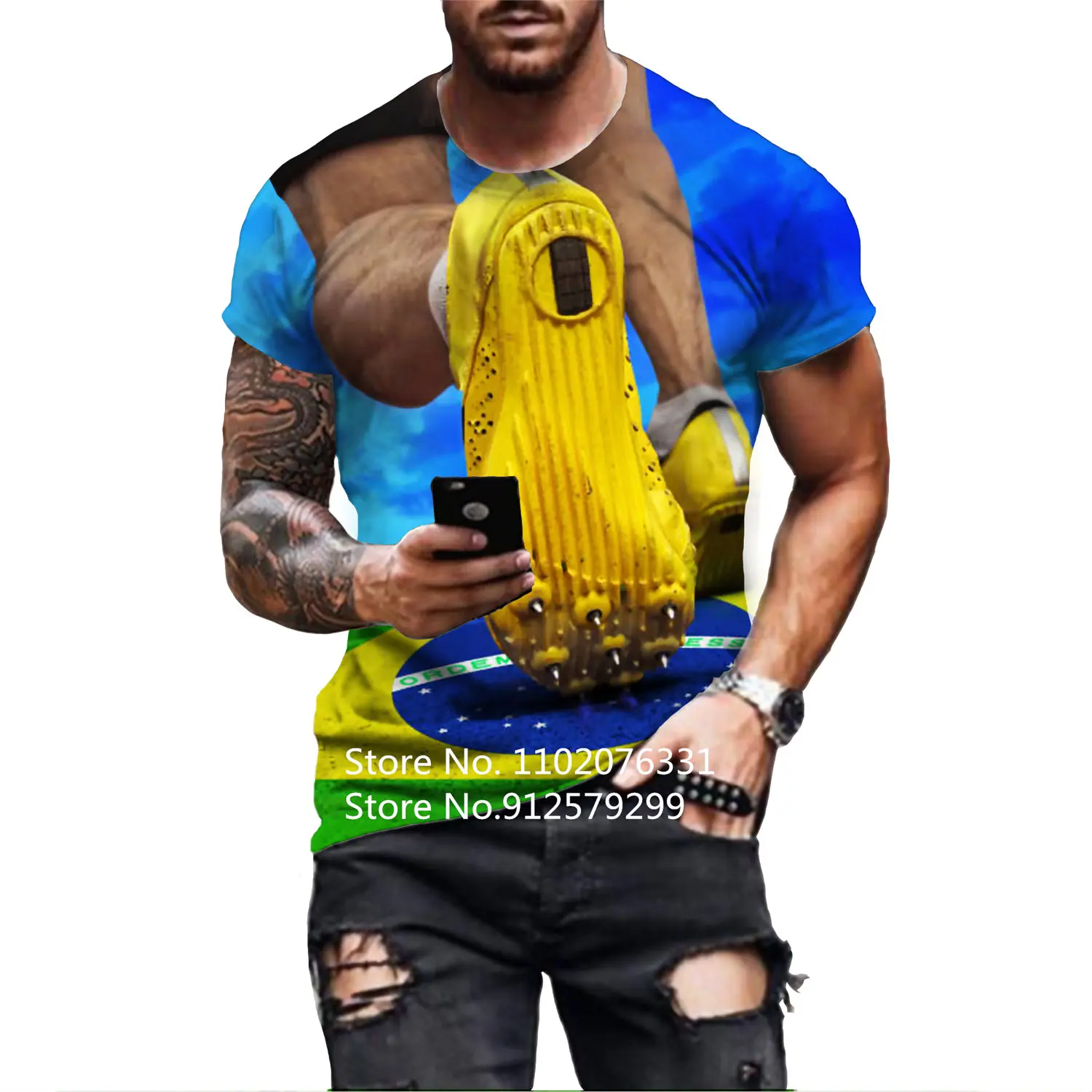 

2022 New Football Fashion Brazil Flag 3d T Shirt Soccer Casual Round Neck Short Sleeve Sports T-shirt Runing Tee