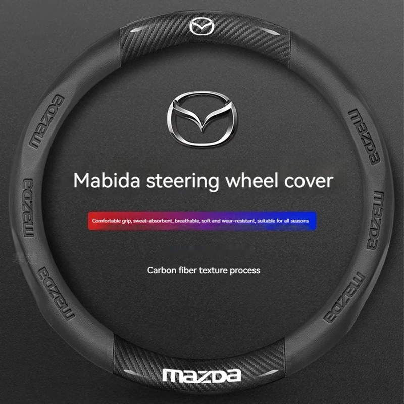 

For Mazda 3 5 6 SKYACTIV Axela Atenza CX30 CX5 CX8 CX9 MX5 RX8 RX7 BT50 Carbon fiber Leathe Car Steering Wheel Cover Accessories