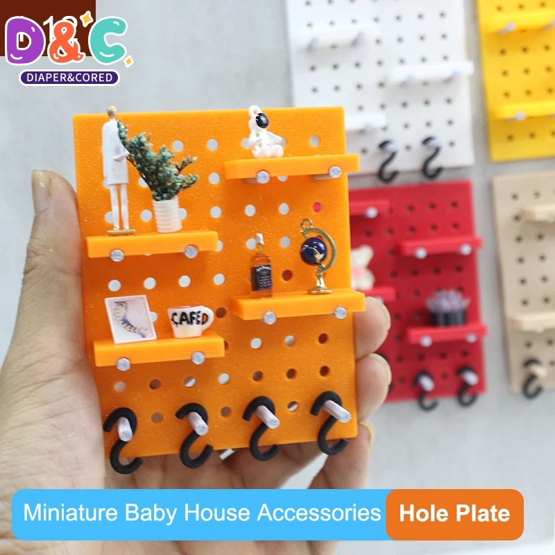 1:12 Dollhouse Mini Pegboard Wall Storage Rack W/Hook Doll Simulation Furniture Shelves Decor Toy Micro Scene Building Props