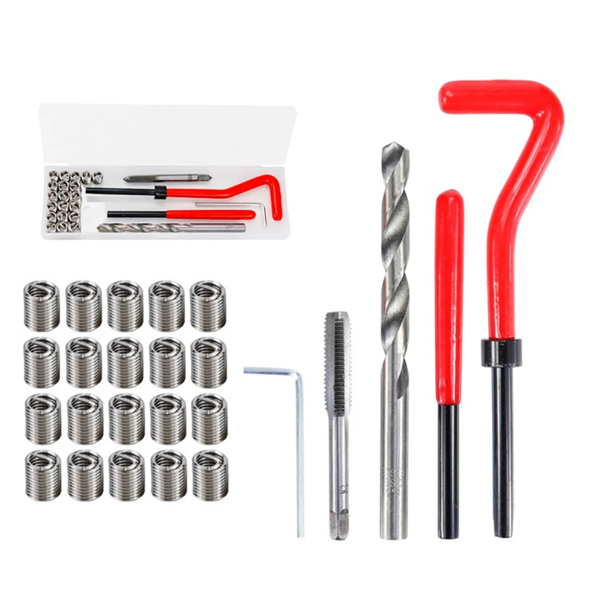 A002 M7 Car Drill Bit Tool Metric Thread Repair Insert Kit Helical Coil Car Repair Tool Coarse Crowbar Screw Tooth Repair Kit