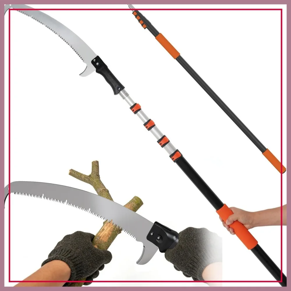 

26FT Reach Pole Saw for Tree Trimming, Telescoping Extension Pole 5-20FT, 17" 3X Detachable Pruning Saw for Garden Yard