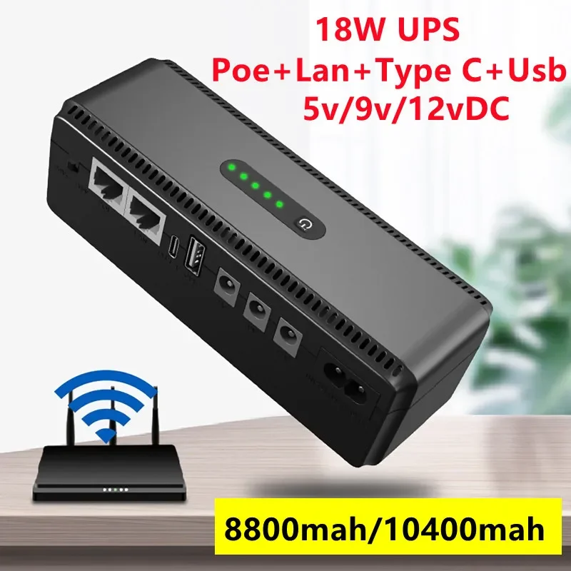 

Mini Portable UPS 5V-12V Uninterruptible Power Supply For WiFi Router Large Capacity Power Backup Adapters 8800mAh/10400mAh