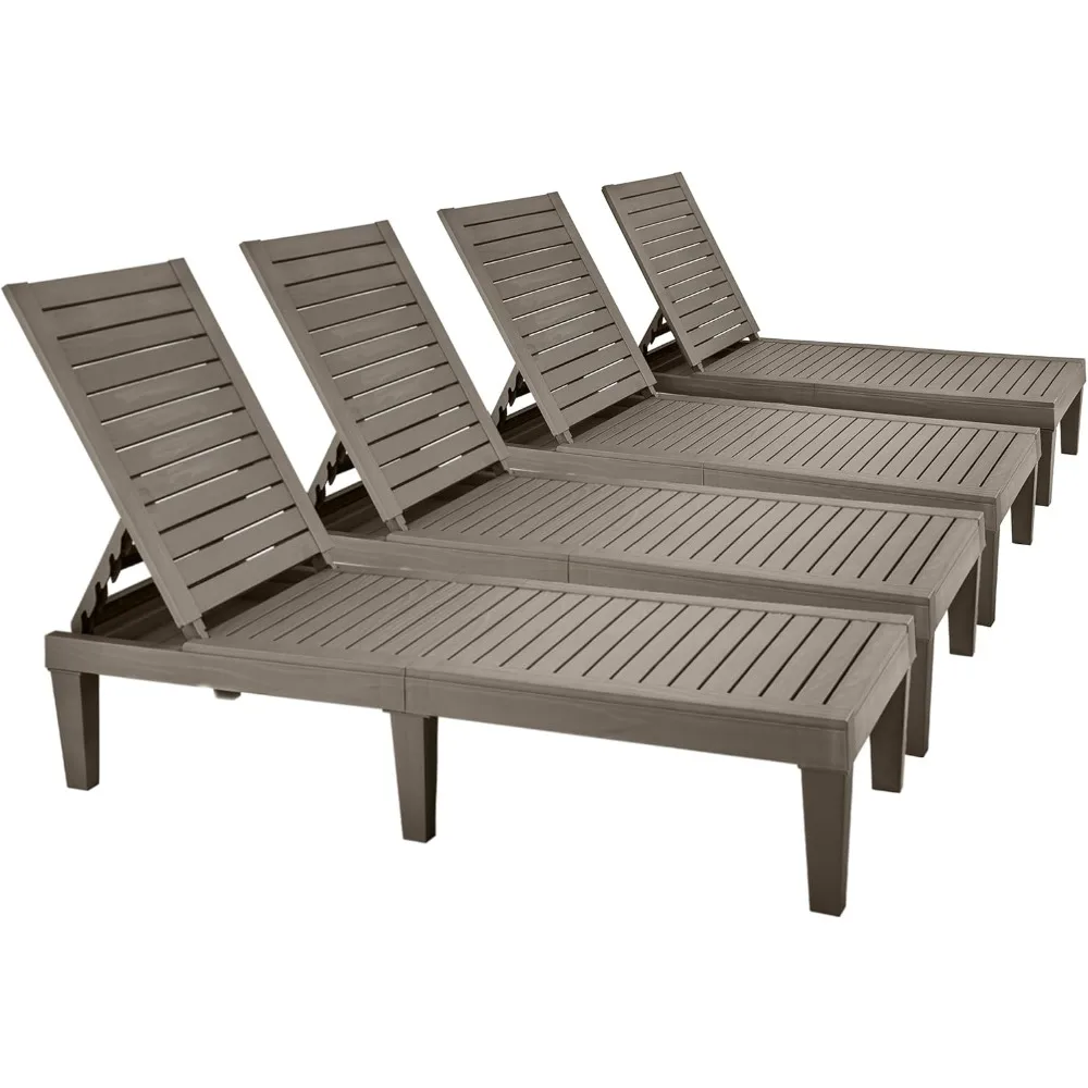 

Outdoor Chaise Lounge Chairs Set of 4 with Adjustable Backrest, Sturdy Loungers for Patio & Poolside, Easy Assembly