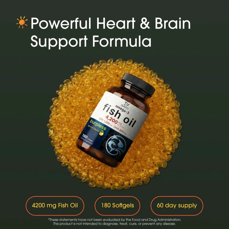 Omega-3 Fish Oil 4200mg Per Serving Non GMO Lemon Flavor EPA DHA Supplement Supports Joint Eye Health for Adults - view 3
