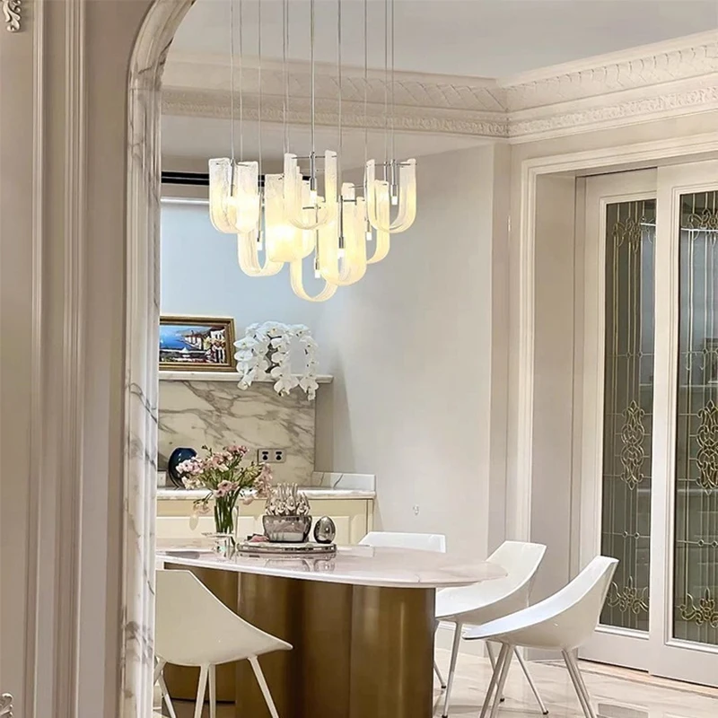 Modern French Art Luxury Cloud Glass Chandelier Cream Style Pendant Led Lights for Dining Table Living Room Villa Lighting Lamps