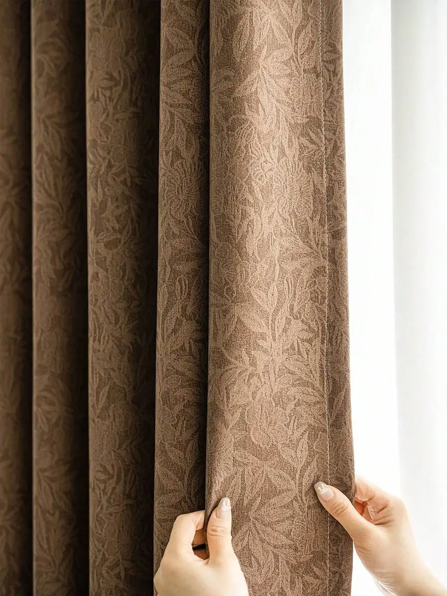 1Pc, French Print Leaf Blackout Bedroom Curtains, Living Room High-End Light Luxury Retro Window Decoration Drapes