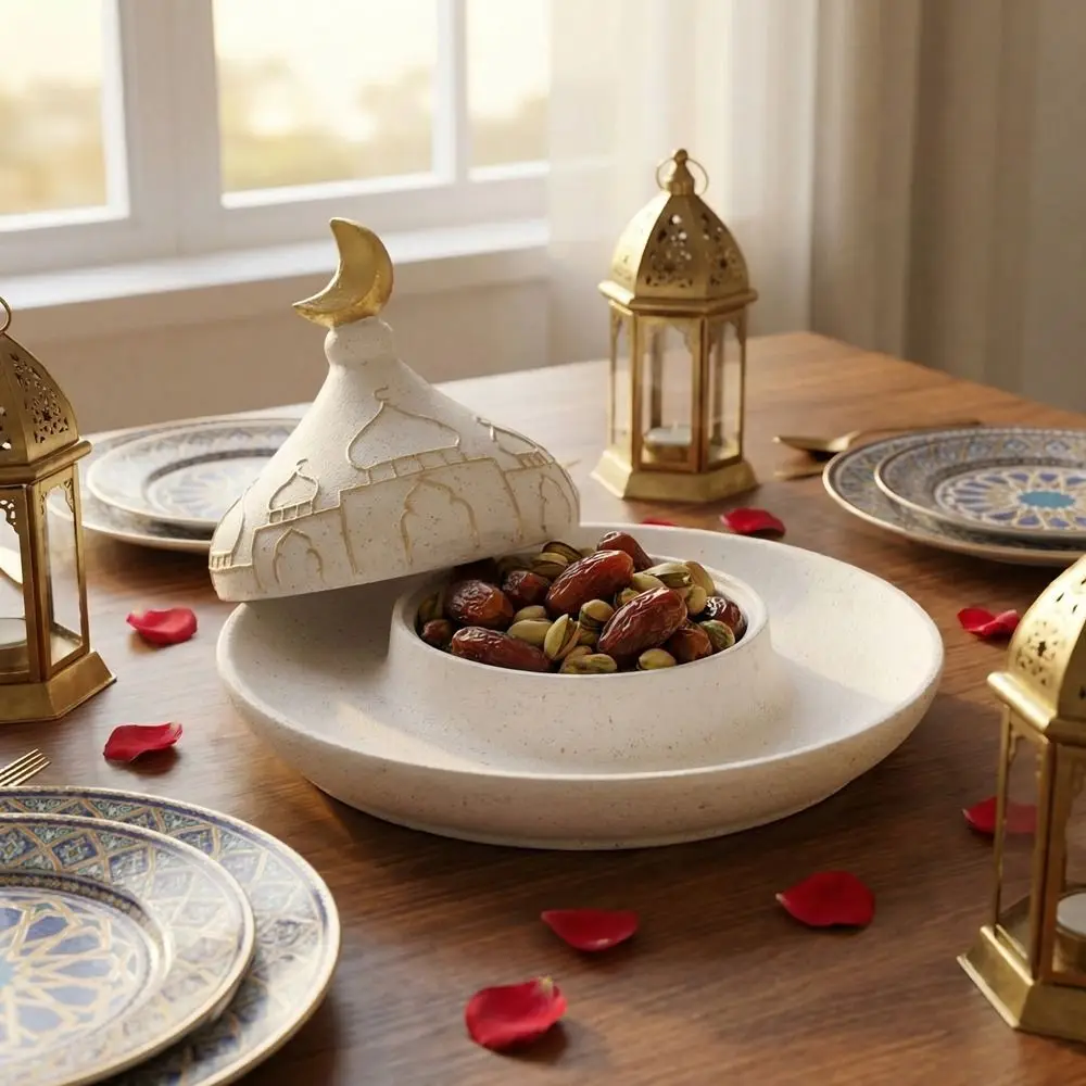 

Creative Resin Castle Figurine Storage Box Middle Eastern Style Decorative Food Serving Tray Handmade Snack Plate Desktop Decor