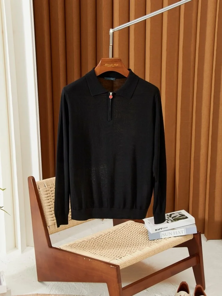 

KITON casual lapel polo sweater simple long-sleeved wool sweater