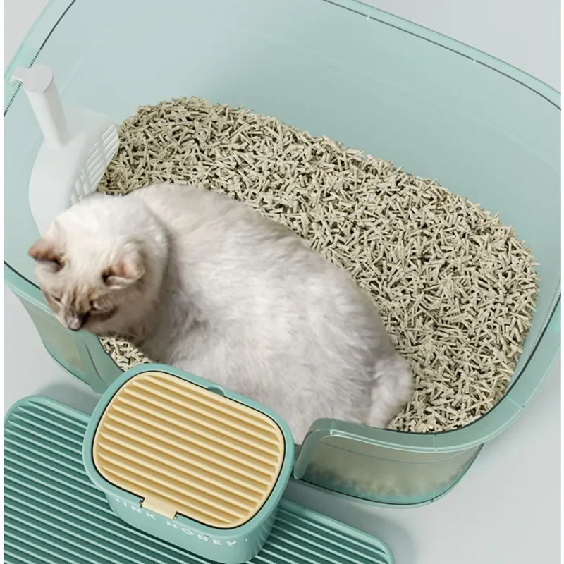 High Appearance Cat Litter Tray Super Large Cat Toilet Enhanced Anti Splash Cats\' Sandbox, Sand Leakage, Tread Kitty Litter Box