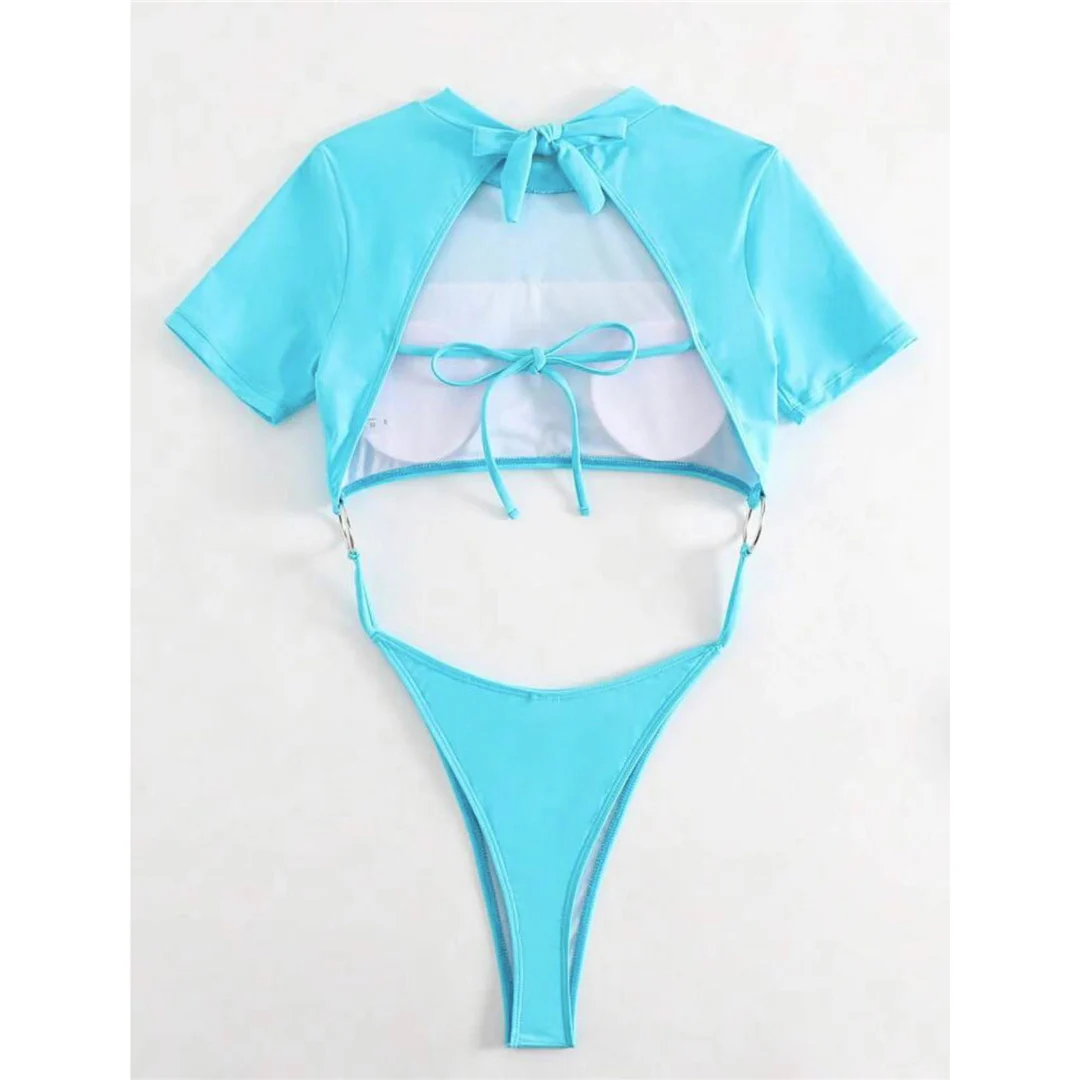 Sexy 9 Farben Mini Micro Thong Cut Damen Badeanzug Einteiliger Badeanzug Kurzarm Badebekleidung Badeanzug V5058 – Detail 20