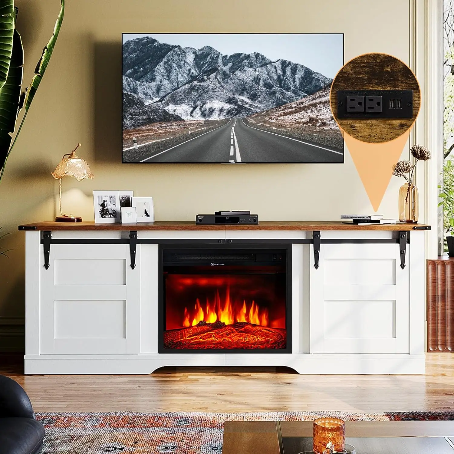 Fireplace TV Stand with 18” Electric Fireplace, 58” TV Console Stand for TVs Up to 65