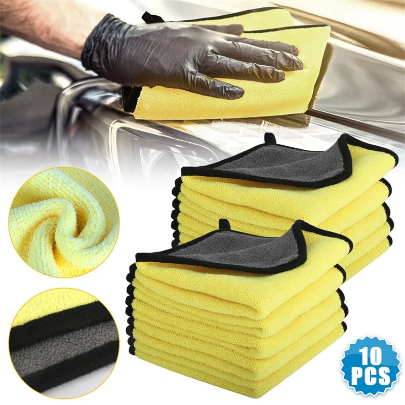 10Pcs/lot Microfiber Cleaning Towel Thicken Soft Drying Cloth Car Body Washing Towels Double Layer Clean Rags Autos Accesorios