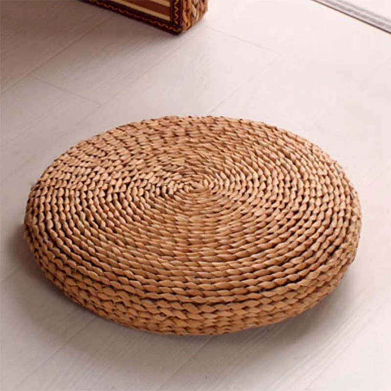 2X Round Natural Pouf Hand-Made Weaving Cushion Fill The Silk Floss Pillow Soft Yoga Chair Seat Mat Tatami Window Pad(B)