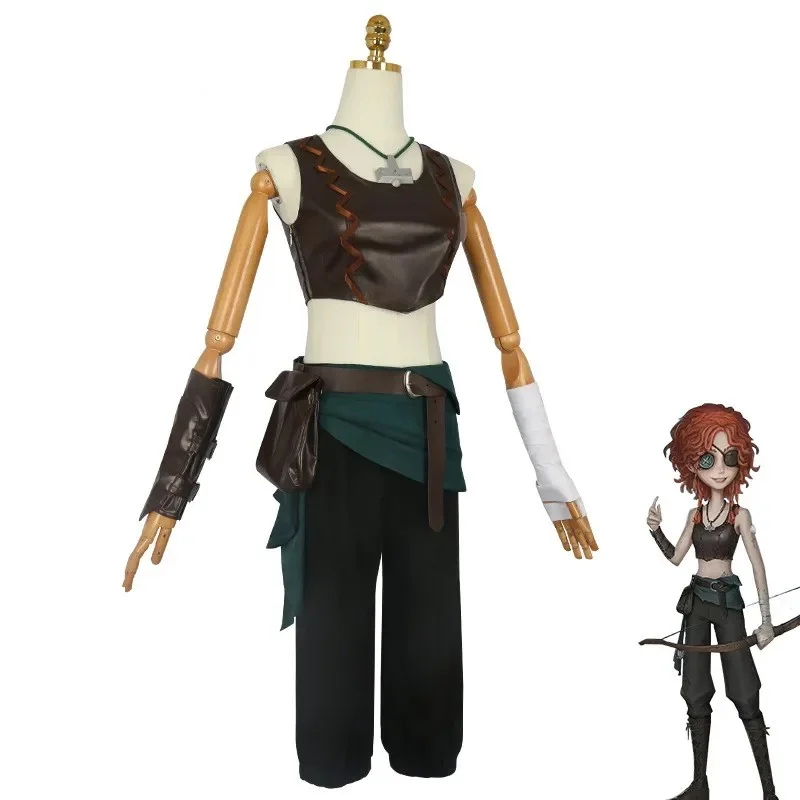 x;3,f'6;h9/Game Identity Ⅴ Brynhildr Vilulf Archer Disfraz de Cosplay Anime Chaleco Abrigo Parche para el ojo Uniforme Peluca Hombre Mujer6'h.8j,3/f'