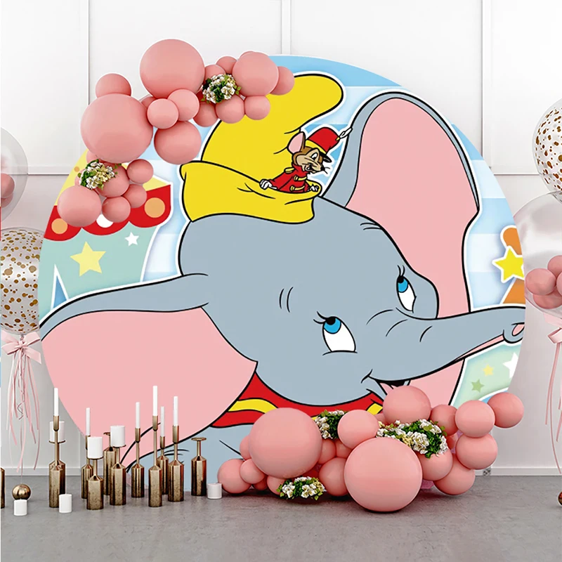 

Dumbo Birthday Decorations Round Photo Backdrop Baby Shower Party Props Backgrounds For Photographs Photozone Party Props