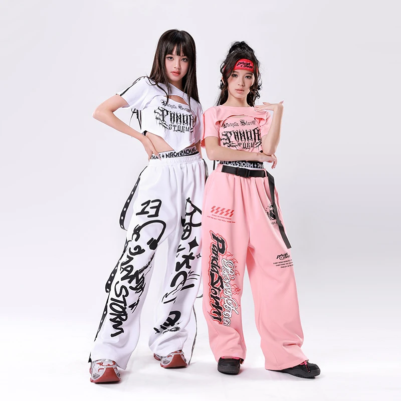 

Girls Jazz Dance Costumes Kpop Groups Short Sleeve Tops Pants Suit Hiphop Children Hip Hop Dance Team Stage Costumes DN20359