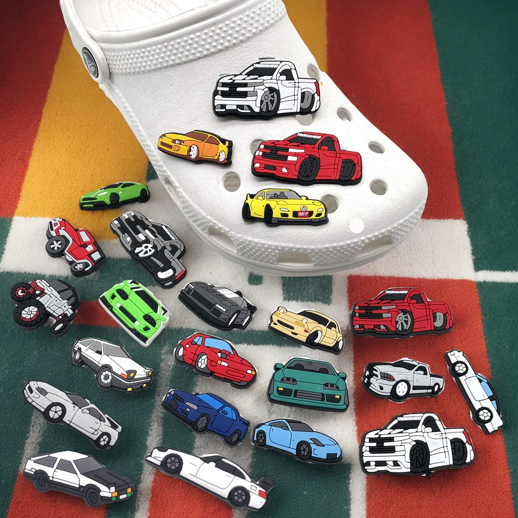 

1-23PCS Car Series for CartoonShoe Charms Sandals Accessories Cool Car Shoe Buckle Decoration Beach Bag Accessories Gift