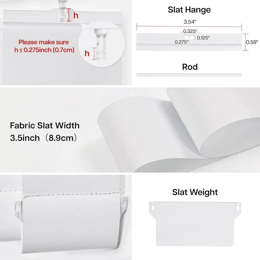 شرائح عمودية لتغميق الغرفة للأبواب والنوافذ المنزلقة - بوليستر سهل القطع، بديلة شرائح من القماش الأبيض #4