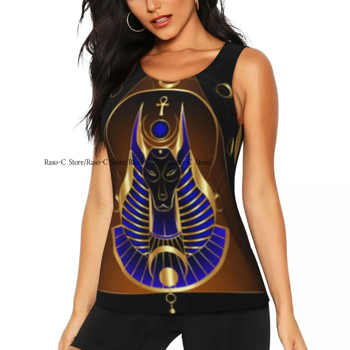 Chaleco Sexy para mujer, dios egipcio antiguo místico, Anubis en pirámide, camisetas sin mangas con cuello redondo, camisola básica informal para mujer