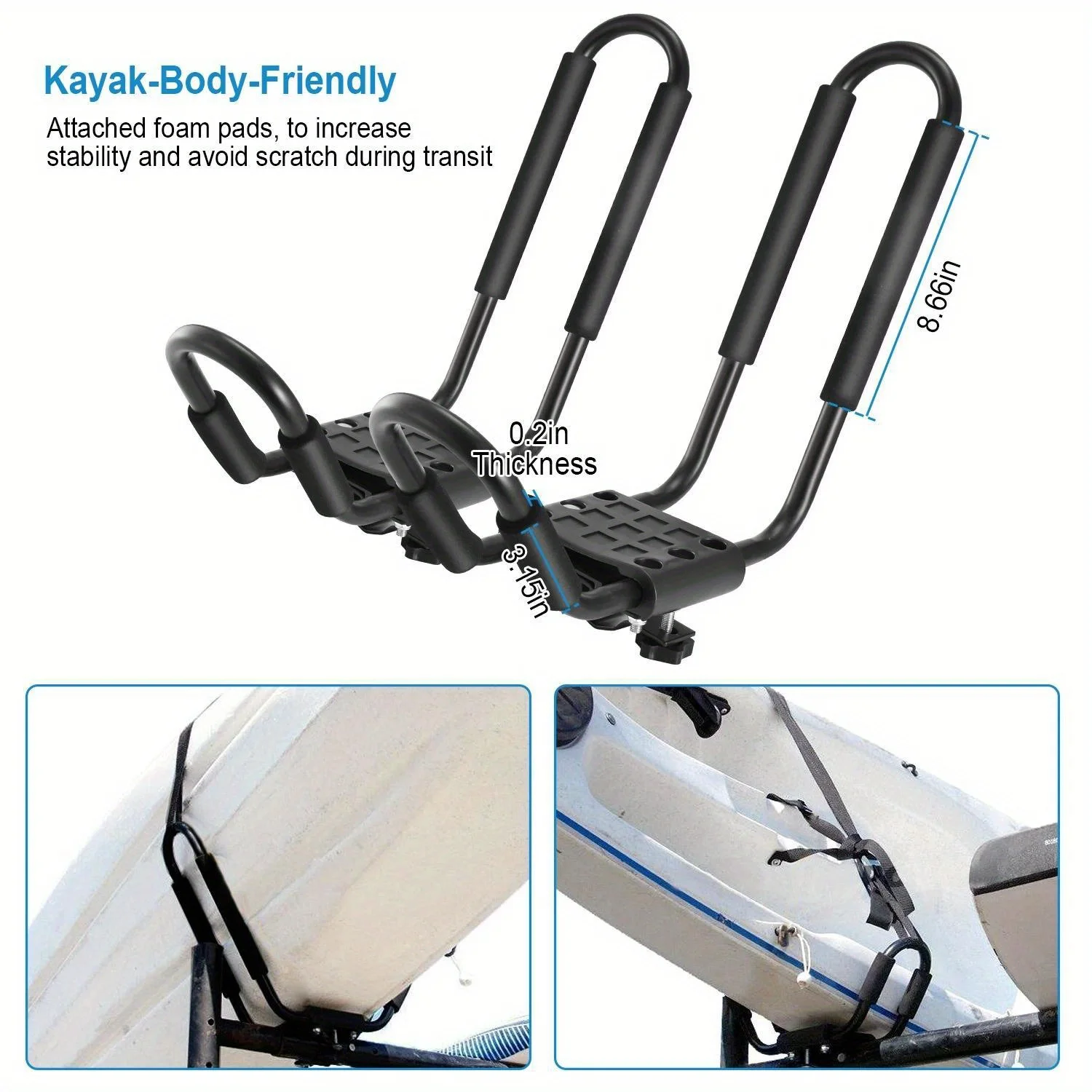 

1 Pair Universal J-Bar Kayak Carrier 220LBS Load Heavy Duty Canoe Car Top Mount Carrier Roof Rack with 2Pcs Tie Down Straps