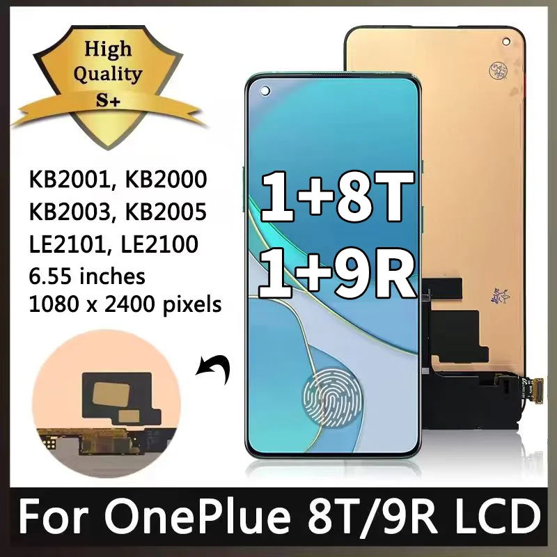6.55"AMOLED For Oneplus 8T 8 T KB2001 KB2000 LCD Touch Digitizer Assembly For Oneplus 9R 9 R LE2101 LE2100 With fingerprints