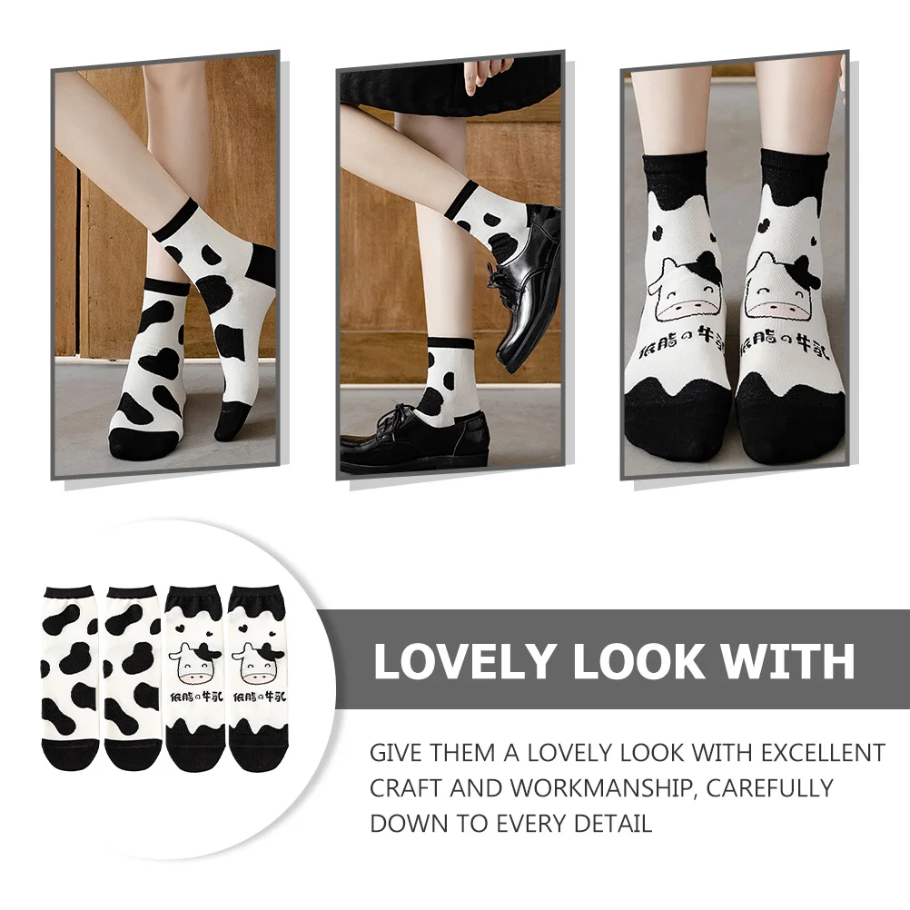 

2Pairs Cute Cow Design Cotton Socks for Girls Soft Elastic Cartoon Sports Socks Adorable Pattern Perfect Gift for Kids Teens