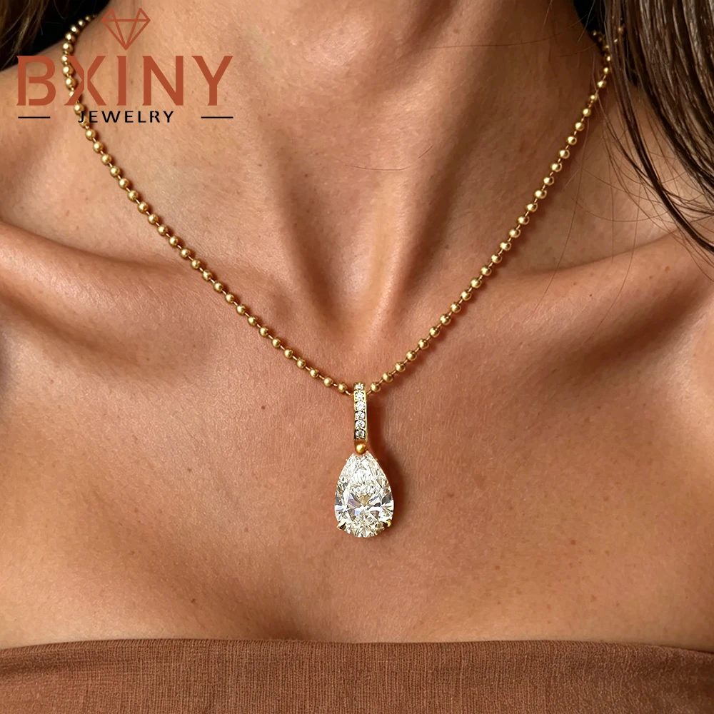BXINY 2/3CT WaterDrop Moissanite Bead Necklace 925 Sterling Silver Pear Cut Diamond Pendants Chain Collar Gifts Fine Jewelry GRA