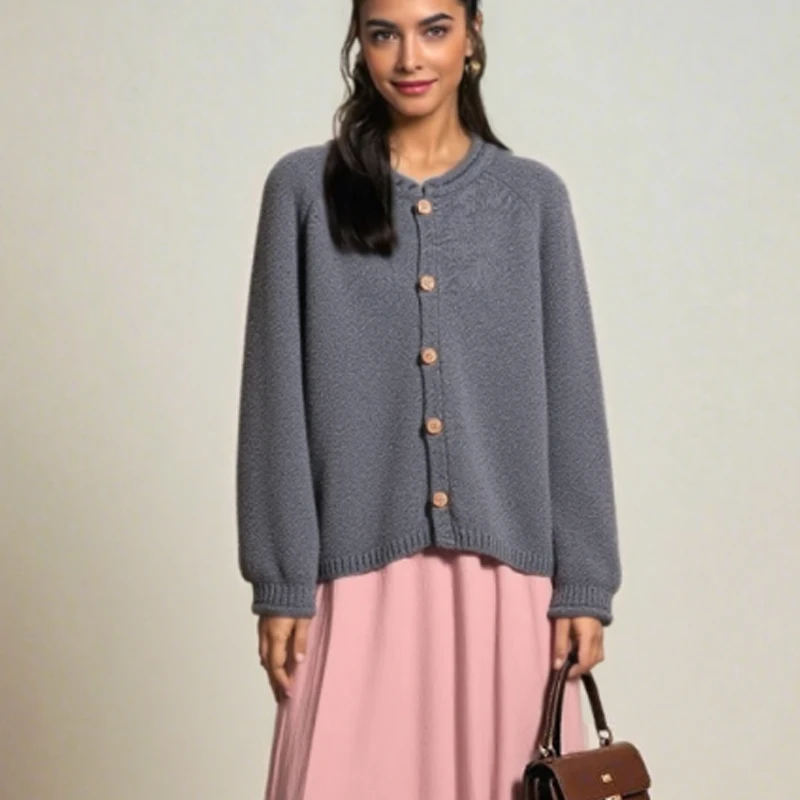 

Autumn Winter Korean Cardigan Fashion O Neck Long Sleeve Sweater Casual Simple Loose Knitted Jackets Retro Buttons Coats