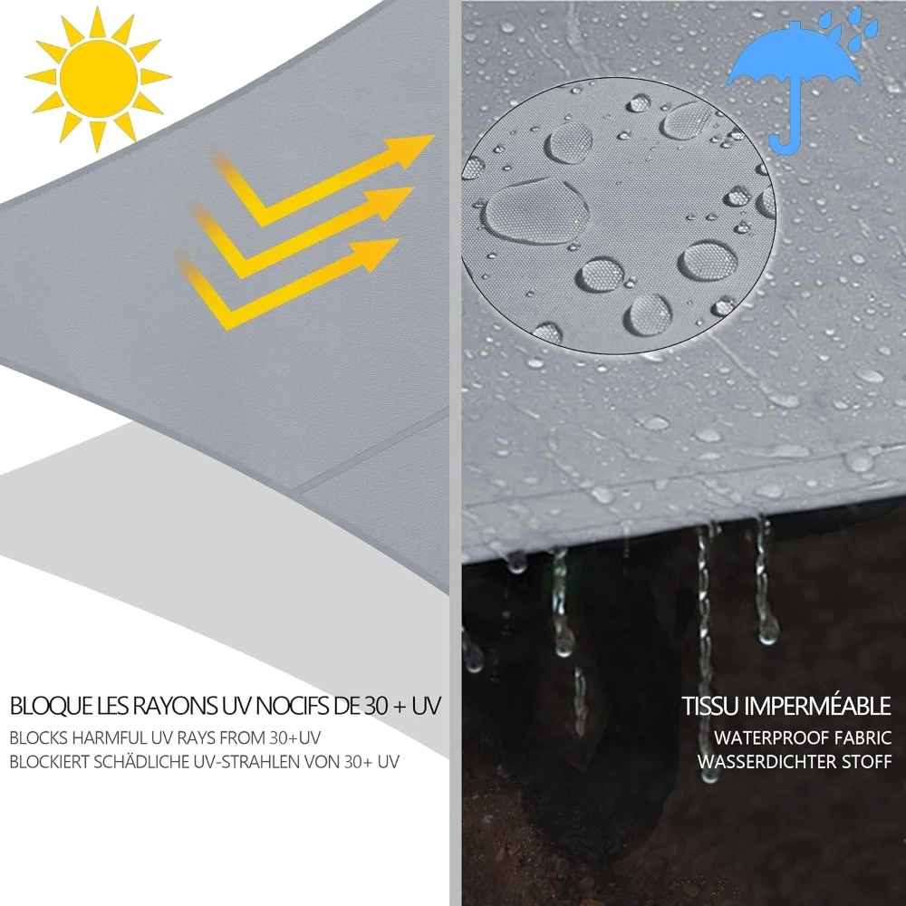 Waterproof Sun Shade Sail 98% UV Block Triangle Canopy Garden Sails for Outdoor Patio Pool Beach Sunscreen Awning with Free Rope