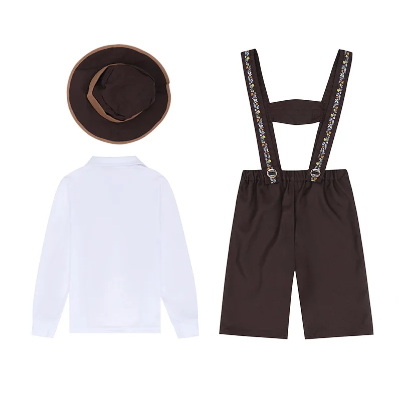 Jungen Oktoberfest Kostüm Kinder Bier Festival Braun Lederhosen Weißes Hemd Alpine Kleidung Bühne Cosplay Kostüme Party Outfits