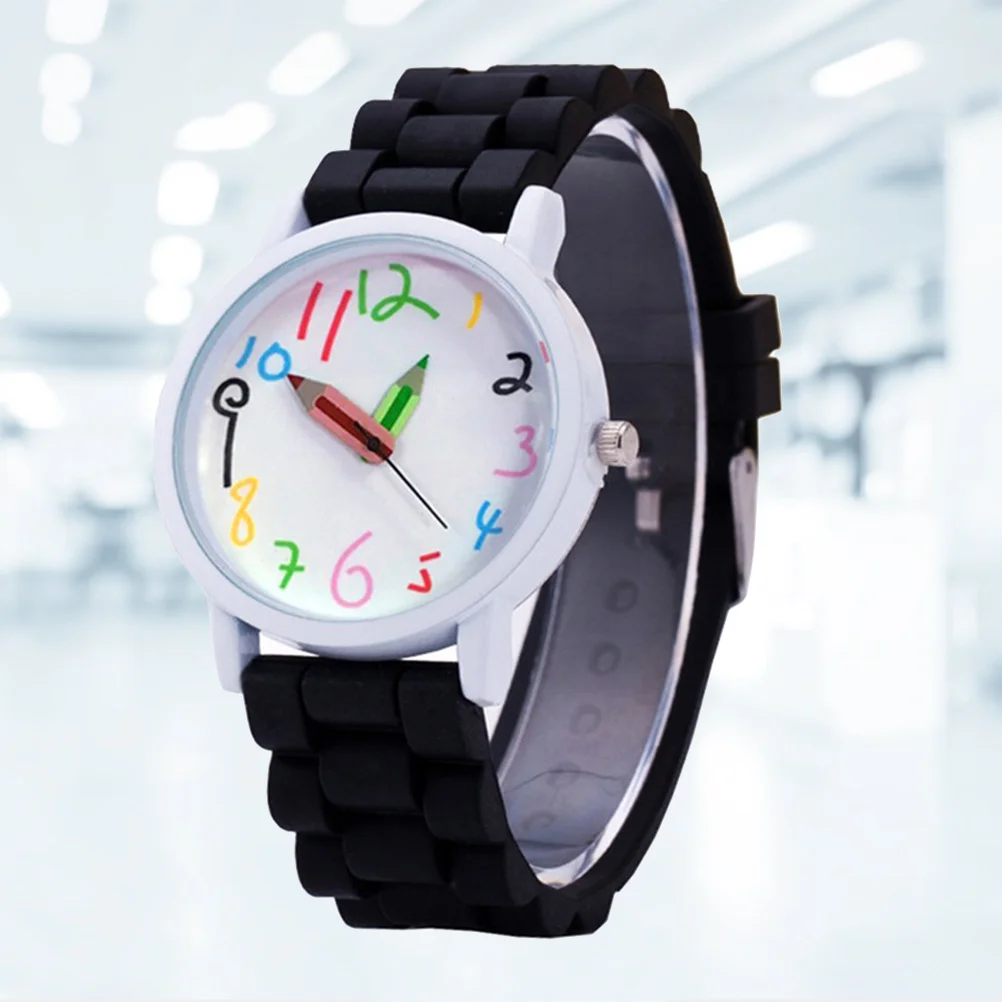 1 قطعة ساعة مؤشر قلم رصاص إبداعية تصميم كرتوني سطح أملس هدايا حفلات أعياد الميلاد ساعة كرتونية سوداء #4