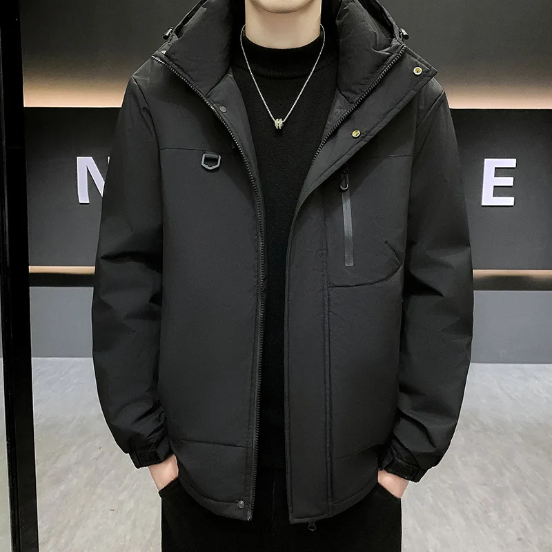 Chaqueta de Invierno para Hombre, de Algodón Grueso, con Capucha, Cálida, Deportiva, Casual, Holgada, Juvenil, de Color Sólido, Elegante y a la Moda