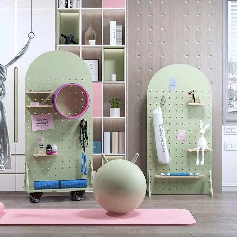 Customized solid wood hole board rack, fitness equipment yoga sports home vertical movable floor storage rack