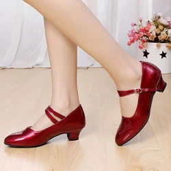 Patent Leather Mary Jane Women Kitten Heel Shoes Latin Jazz Waltz Dancing Ladies Dress Shoes 3.5cm/5.5cm Heel Silver Wine Red