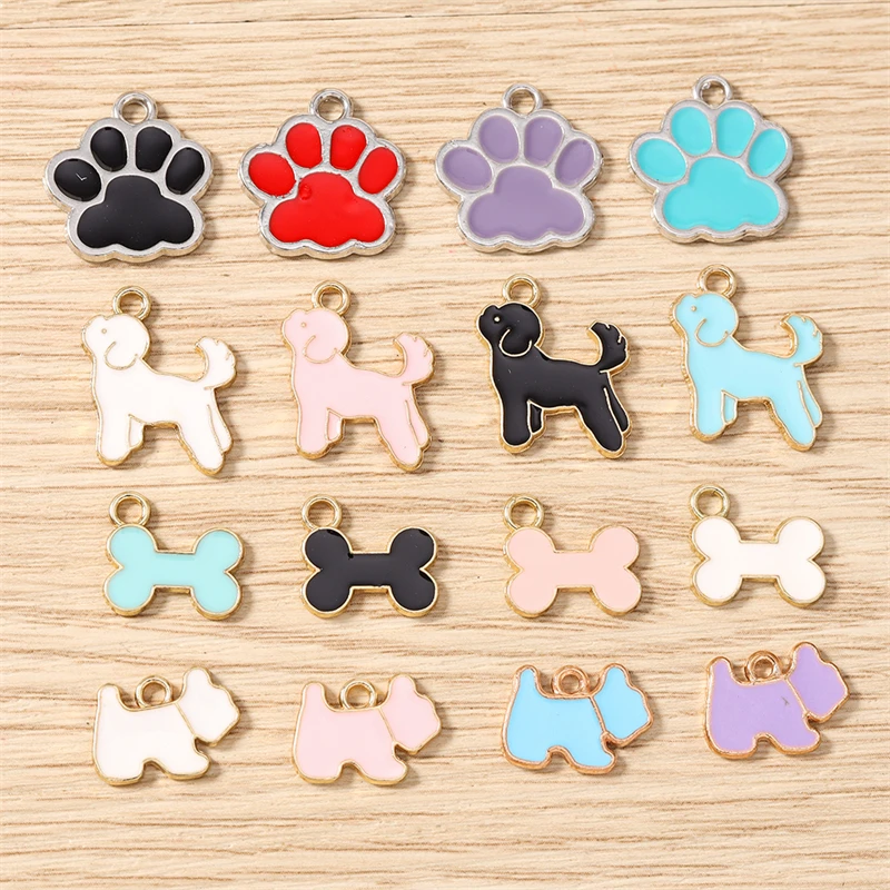 10 Stück Niedliche Emaille-Hundeknochen-Fußabdruck-Anhänger für Schmuckherstellung, Ohrringe, Halsketten, Armbänder, DIY-Bastelzubehör – Detail 1