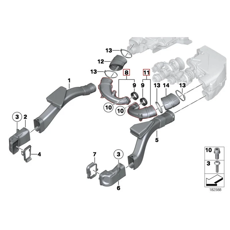 2Pcs Engine Turbo Intake Hose For BMW 5 / 6 / 7 Series X5 X6 E70 E71 F02 F06 F07 F12 13717577452 13717577451-ABQA