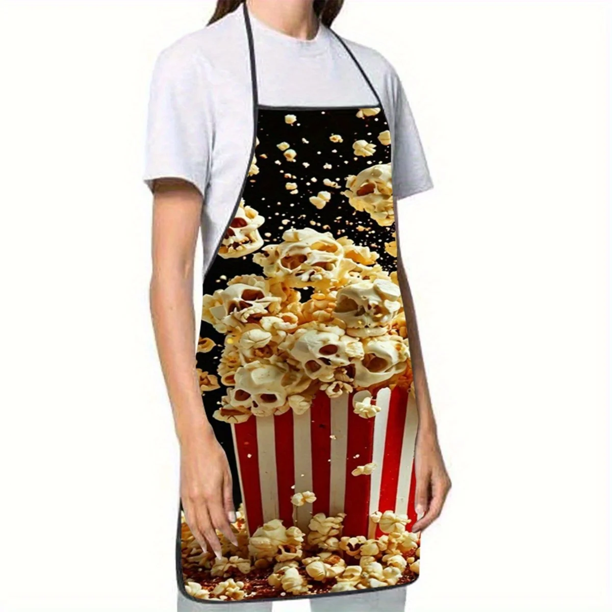 1pc 2D Flat Unisex Sleeveless Kitchen Apron, Vibrant Popcorn Printed Design, Great for Cooking, Baking & BBQ Events